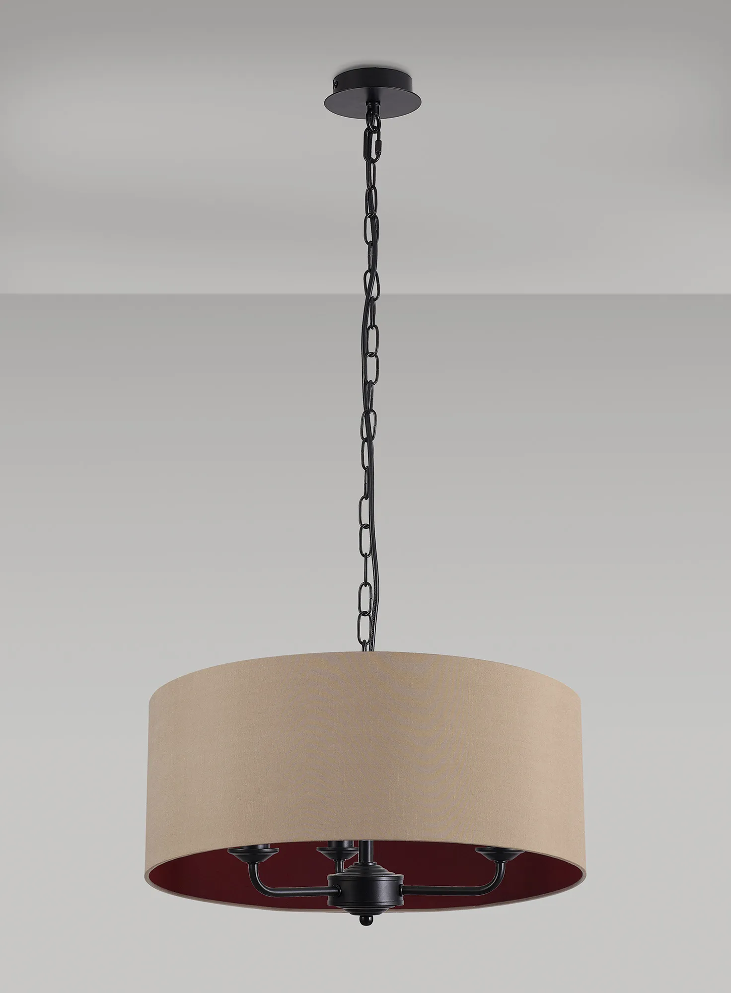 Banyan 50cm 3 Light Pendant Matt Black, Antique Gold/Ruby DK1033  Deco Banyan MB AG